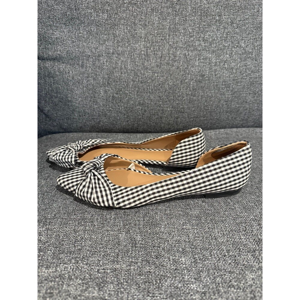 A new day ballet flats size 8.5 black white checkered bows gingham